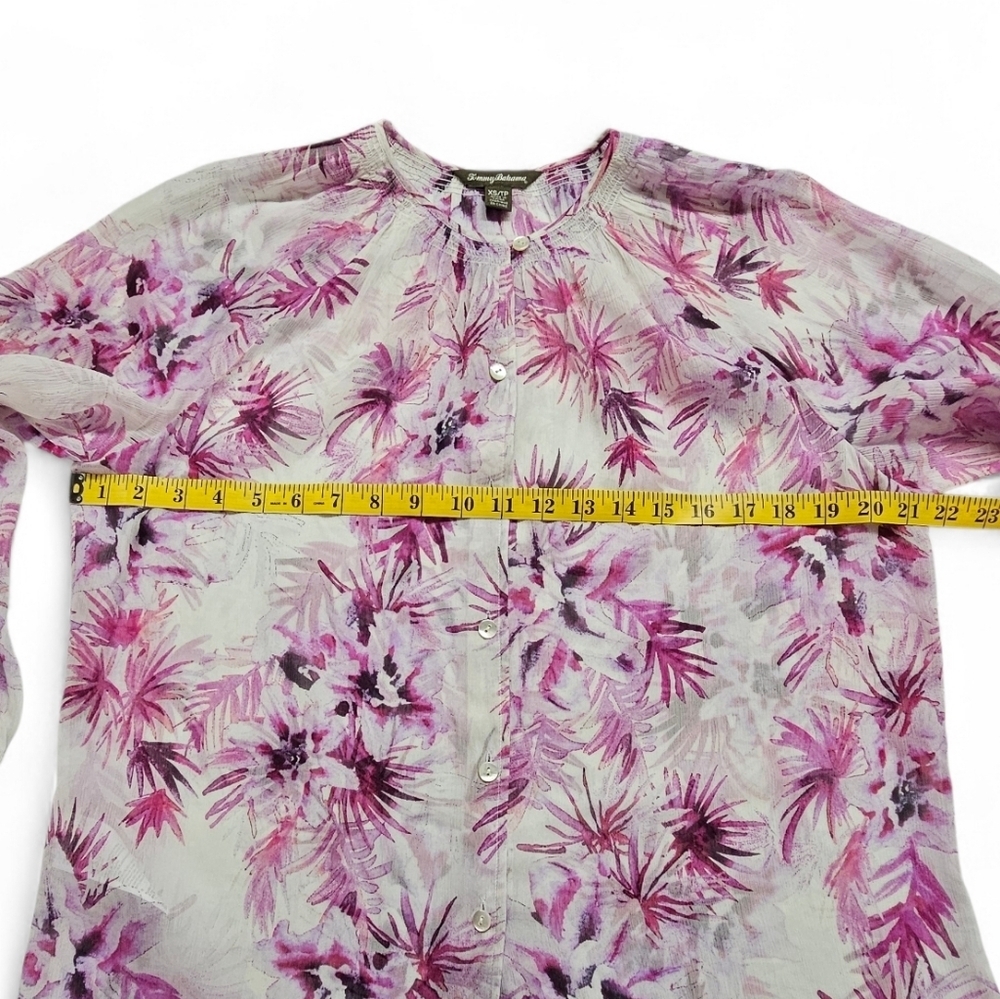 Tommy Bahama Silk Button Down Pink And White Floral Blouse Women's Size XS - Picture 7 of 8